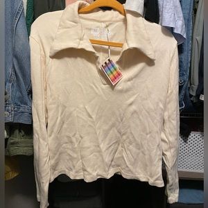 Big Bud Press Long Sleeve Fisherman Polo Vintage Tee in Off White